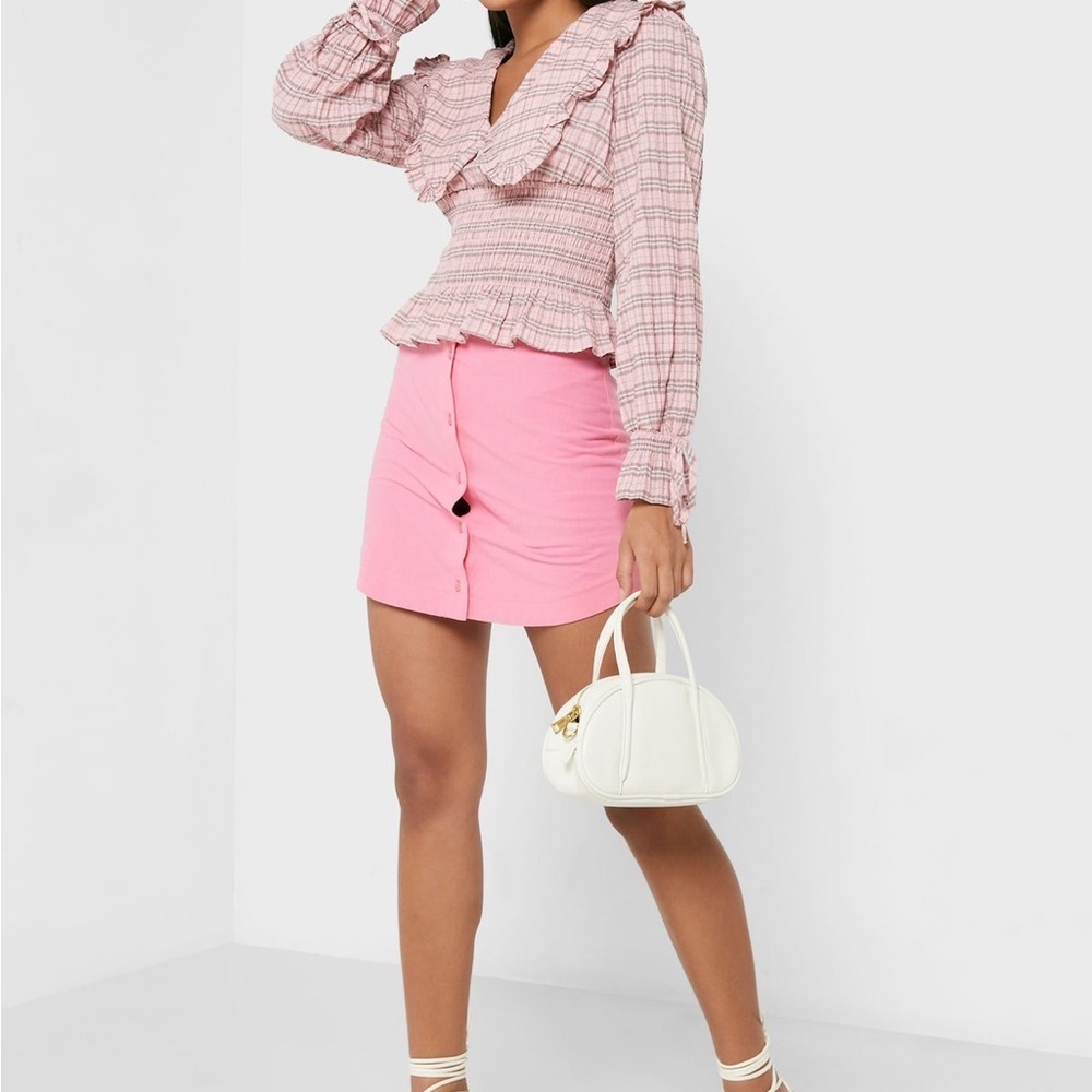 New Topshop High Waist Button Front Detail Pink Mini Skirt‎ Size 6 Barbiecore - Picture 9 of 9